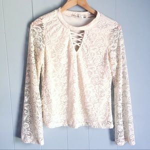 LIBERTY LOVE Ivory Knit Lace Blouse L
